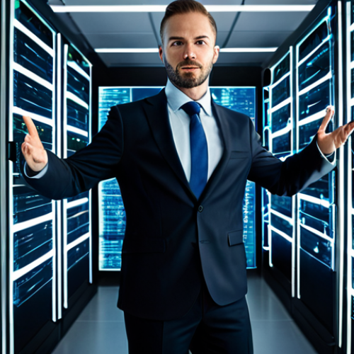 Home 14 A focused male cybersecurity professional, fully clothed in a modest business suit, standing in a sleek, modern server room. His hands are gesturing towards a dynamic holographic interface displaying interconnected digital shields and flowing data streams, symbolizing adaptive defense and seamless integration of security tools. The environment is clean and well-lit, representing a secure and cutting-edge data center. The image conveys professionalism and control over complex digital landscapes. Safe for work, appropriate content, fully clothed, professional, perfect anatomy, natural pose, well-formed hands, correct proportions, high-resolution, professional photography.